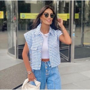 ZARA Textured Weave Vest With Buttons